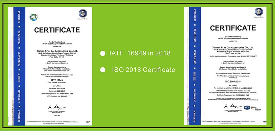 windshield wiper frame certificate of TS16949