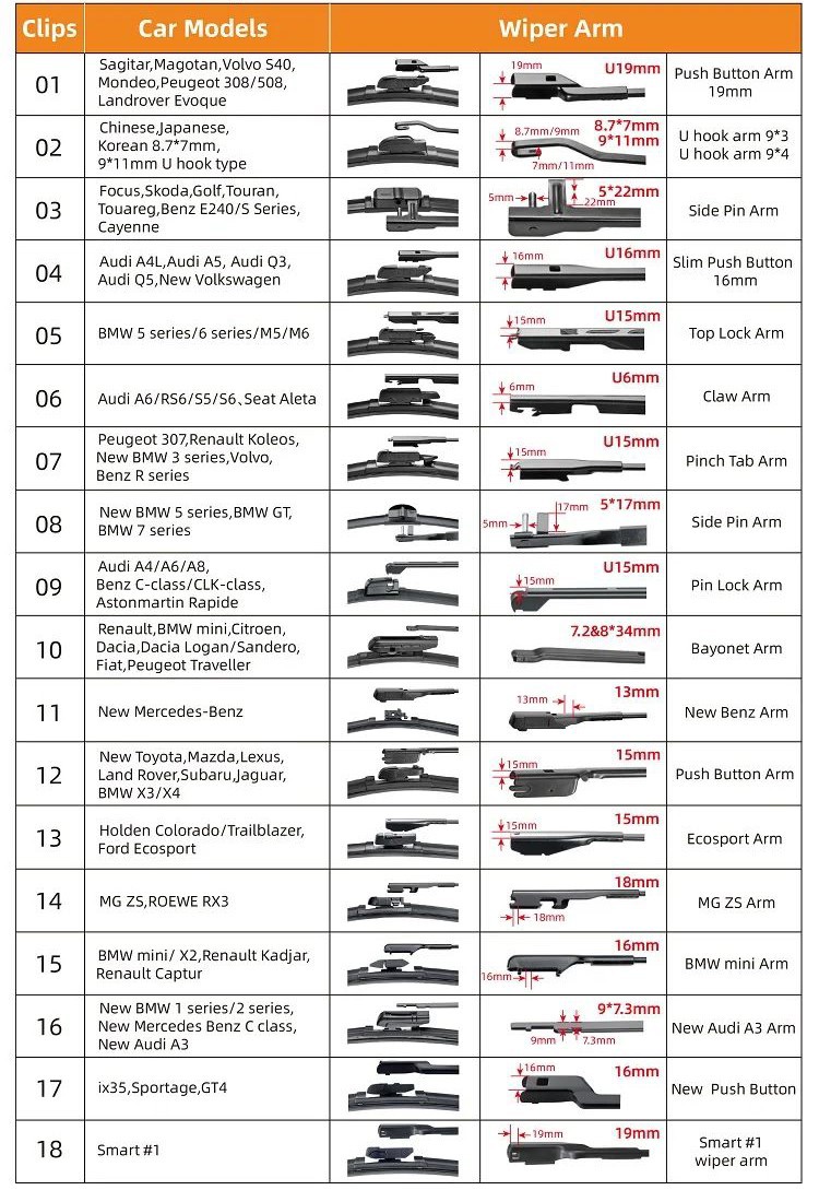 windscreen wiper 13 adaptors